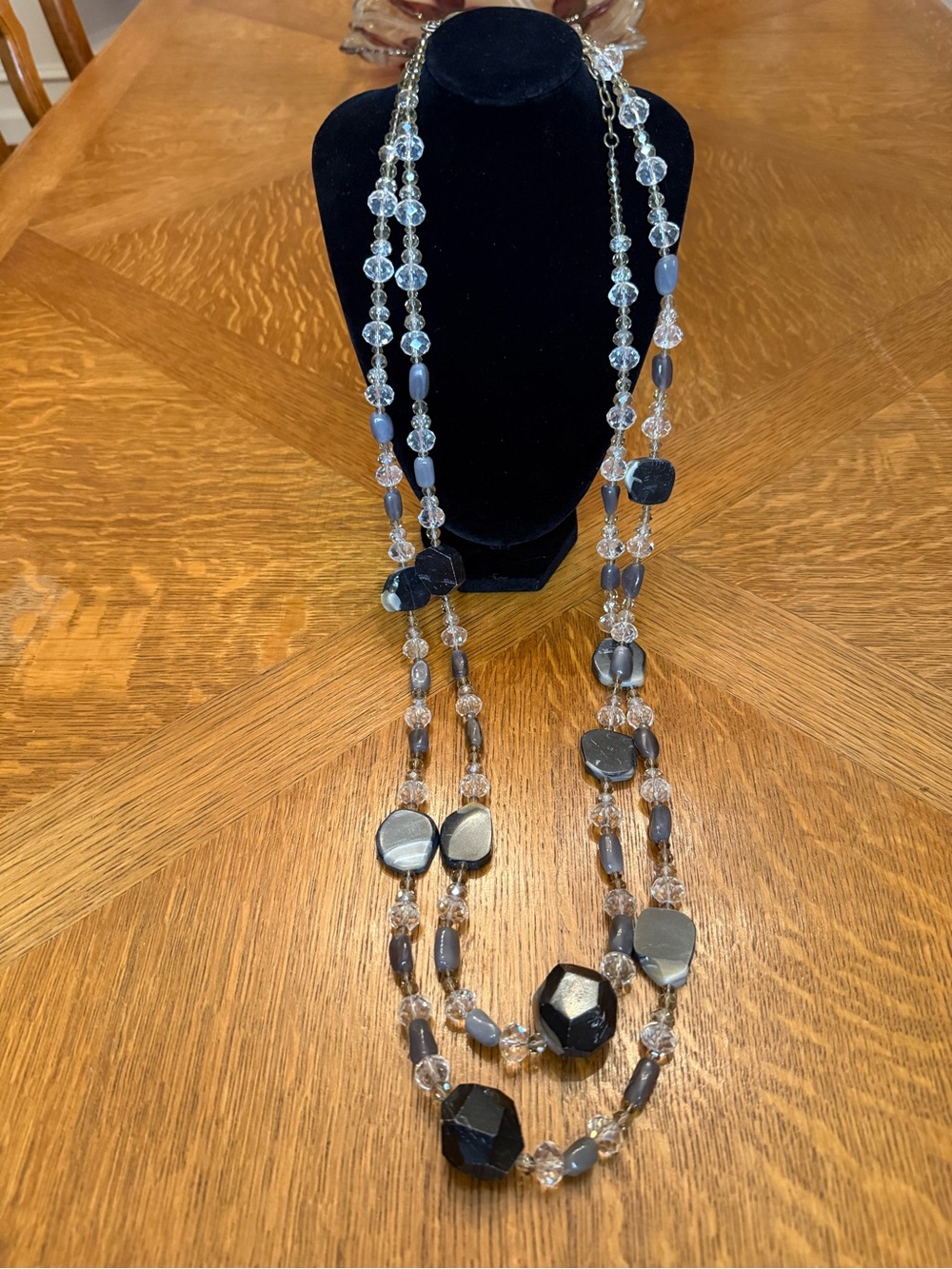 Chico’s Multi-Strand Black and Gray Beaded Necklace